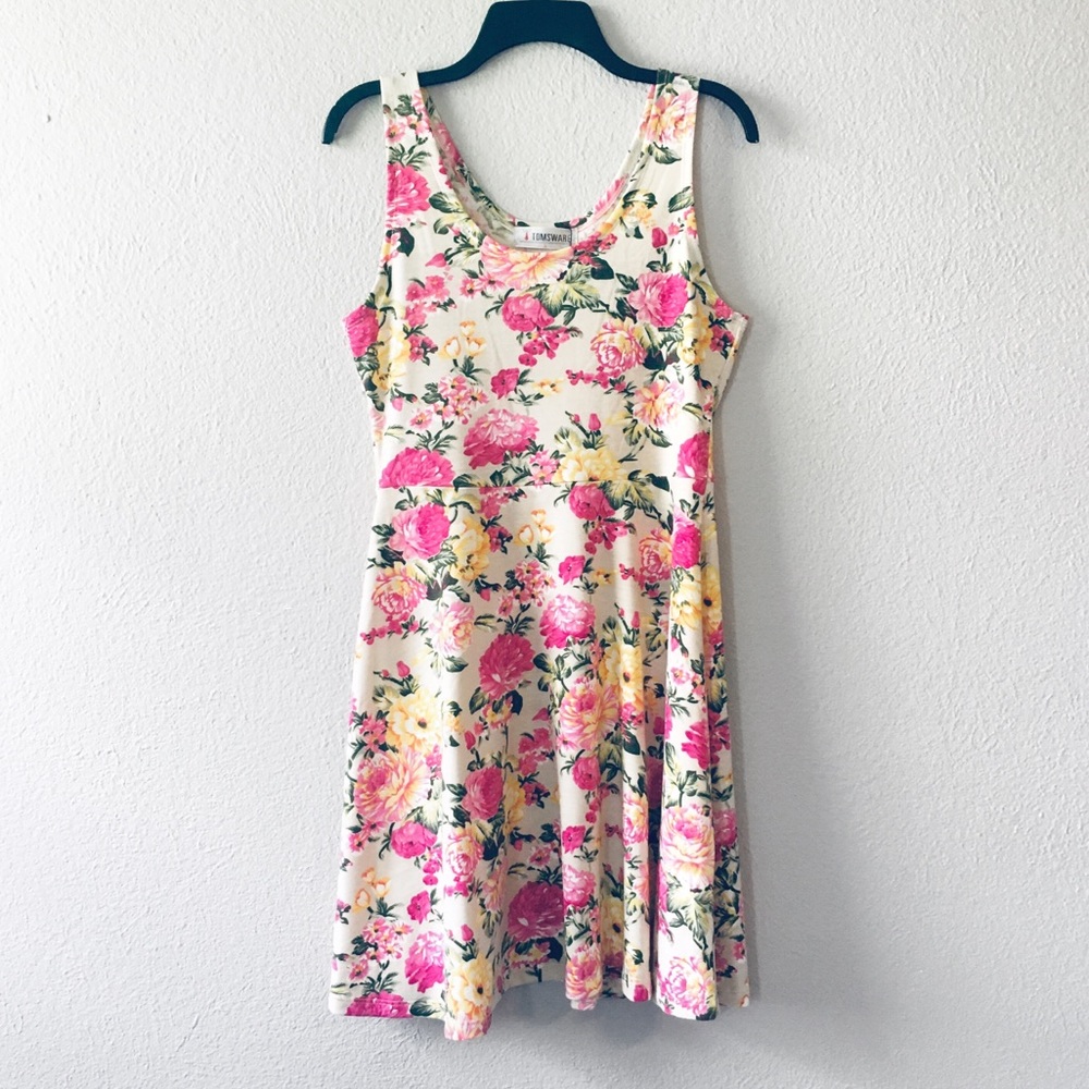 Floral Skater Dress Pink & Yellow L